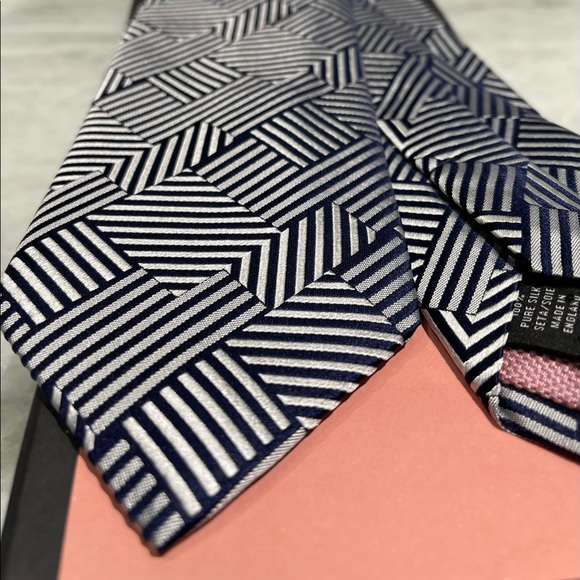 🔥ART DECO🔥✨💯AUTH LVMH THOMAS PINK STRIKING NAVY STACK GEOMETRIC MOTIF TIE - Picture 5 of 16